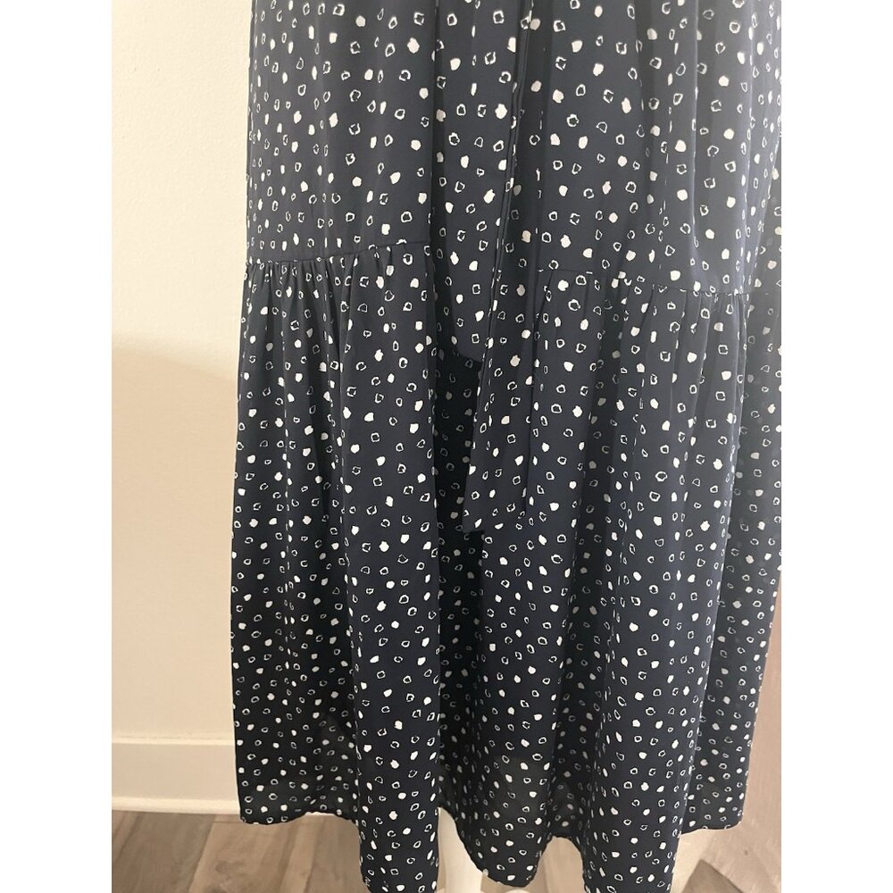 ANN TAYLOR navy blue midi dotted dress size M Peasant Boho Cottagecore New - Picture 4 of 7